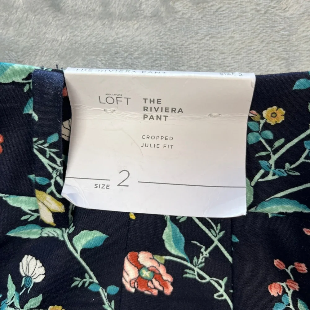 LOFT Riviera Pant Women Navy‎ Blue Floral Julie Fit Cropped Trousers NWT 2